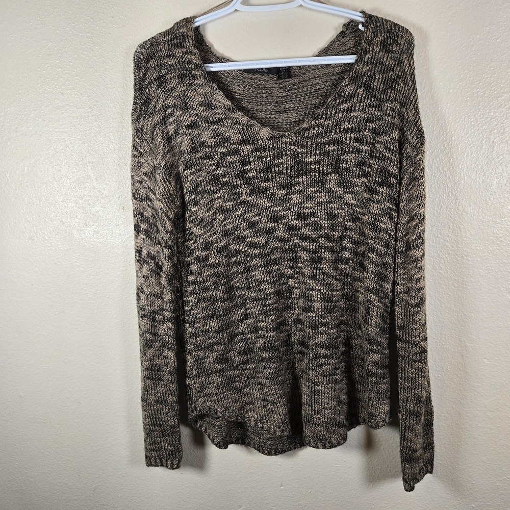 RDI‎ Sweater Womens Small Brown Marled Knit Long Sleeve V-Neck Pullover Acrylic